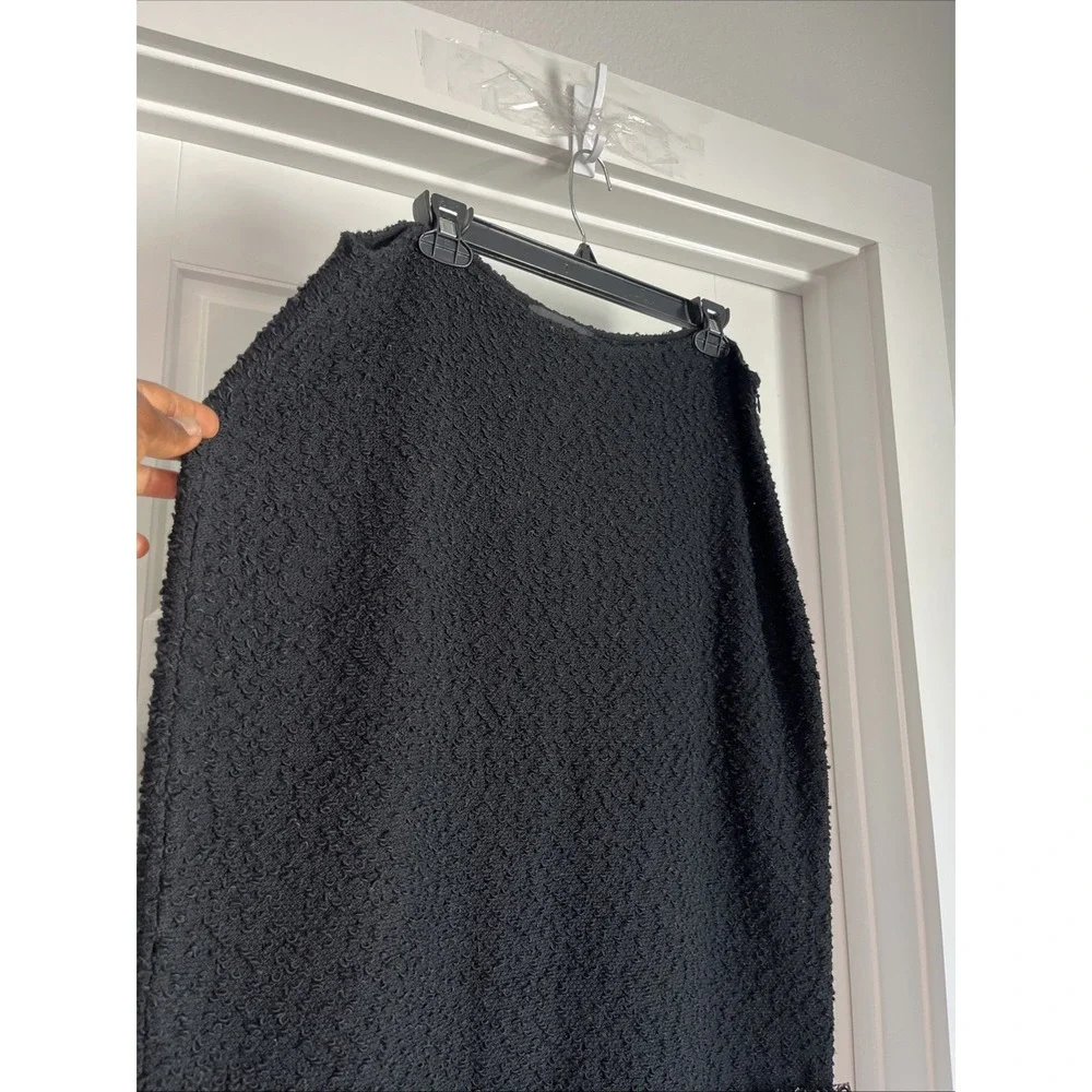 St John Knit Black Textured Wool Blend Pencil Skirt Size 16 Luxury